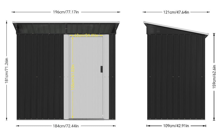 4x6FT Metal Pent Roof Garden Tool Shed